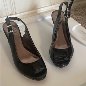 Life Stride Black Patent Peep-Toe Slingbacks